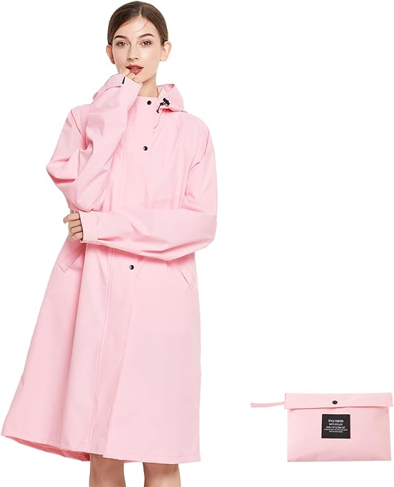 Long Raincoat for Women, Lightweight Rain Coat with Hooded, Waterproof Rain Jacket, Packable Rainwear