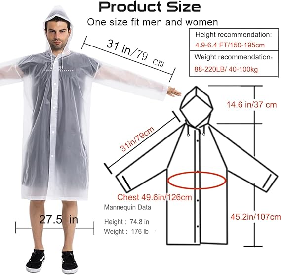 Rain Coats (2 Pack) - Reusable EVA Rain Ponchos for Adults Rain Jackets Raincoats for Men Women