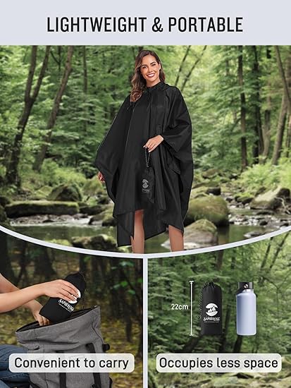 SaphiRose Hooded Rain Poncho Waterproof Raincoat Jacket for Men Women Adults